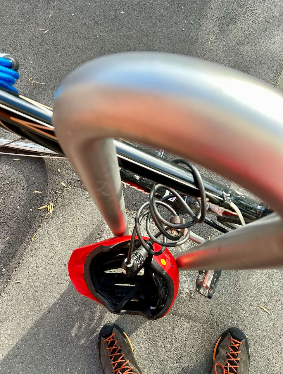Commuting selfie after noticing that I locked my bicycle only to my helmet. Super safe!