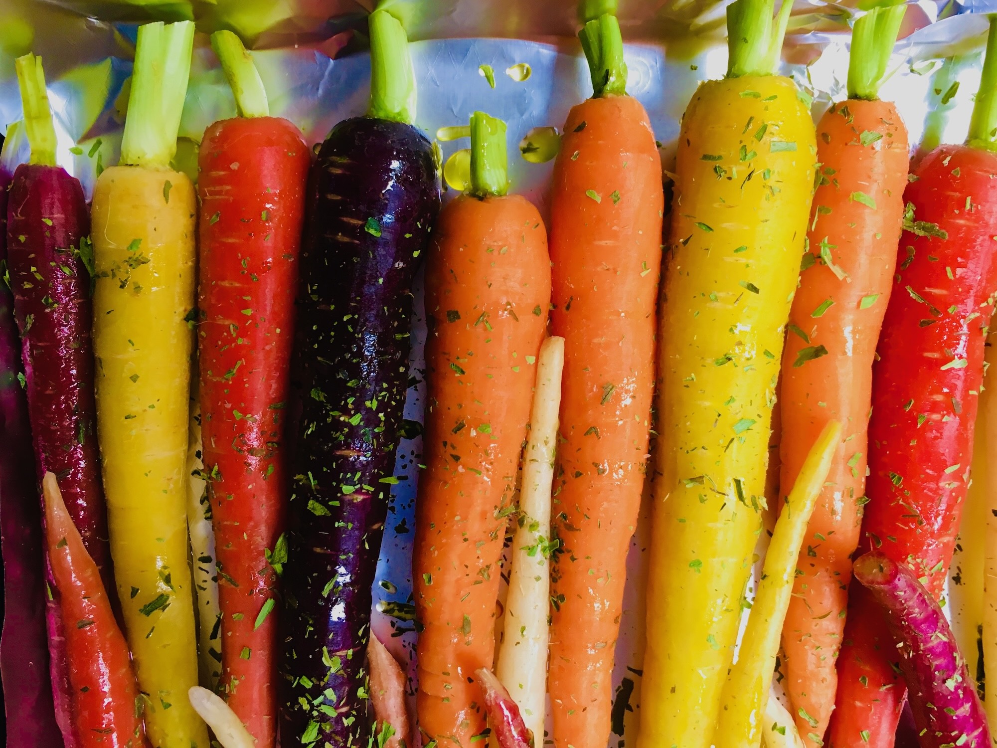 Multicoloured BBQ carrots.