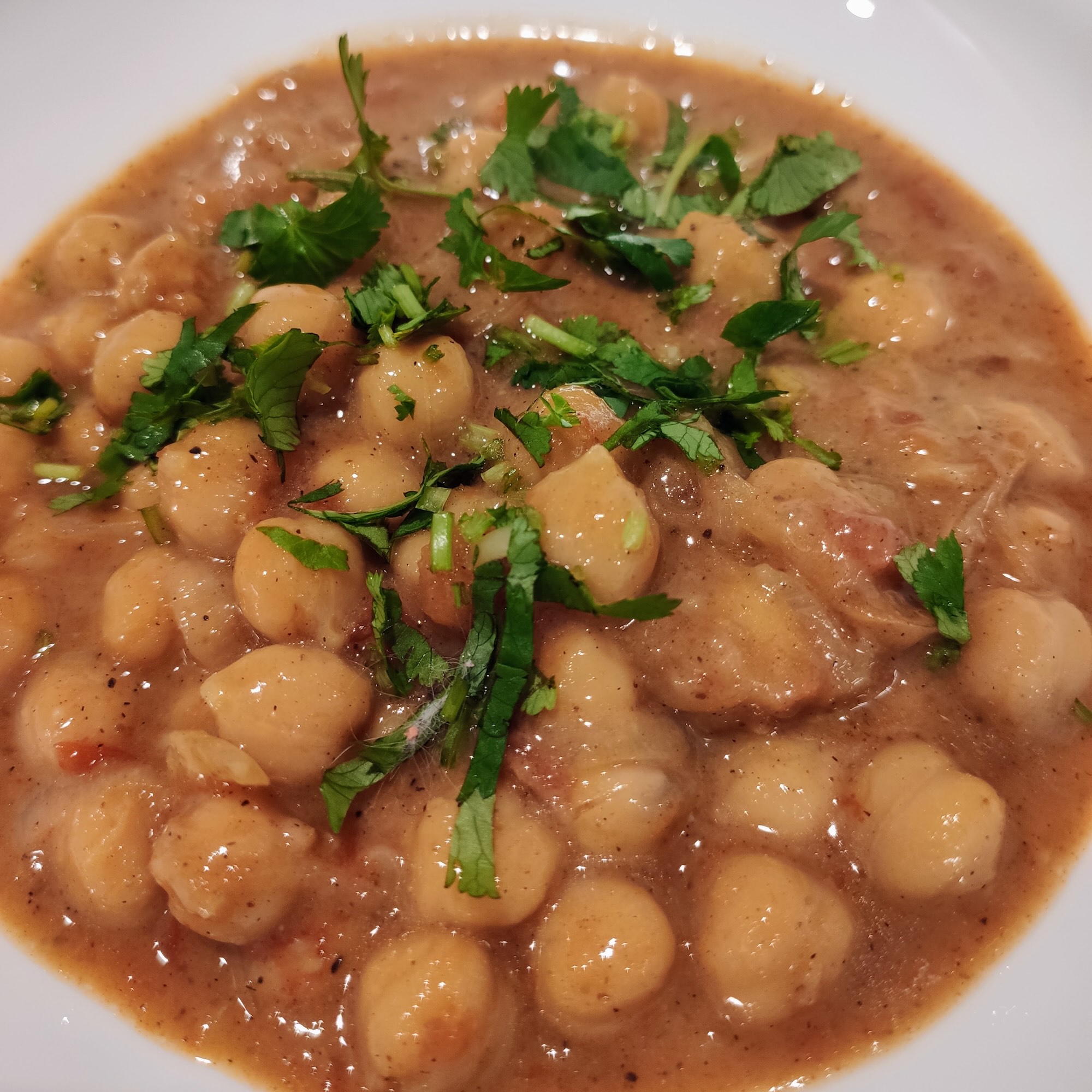 Photo: eating chickpeas at home