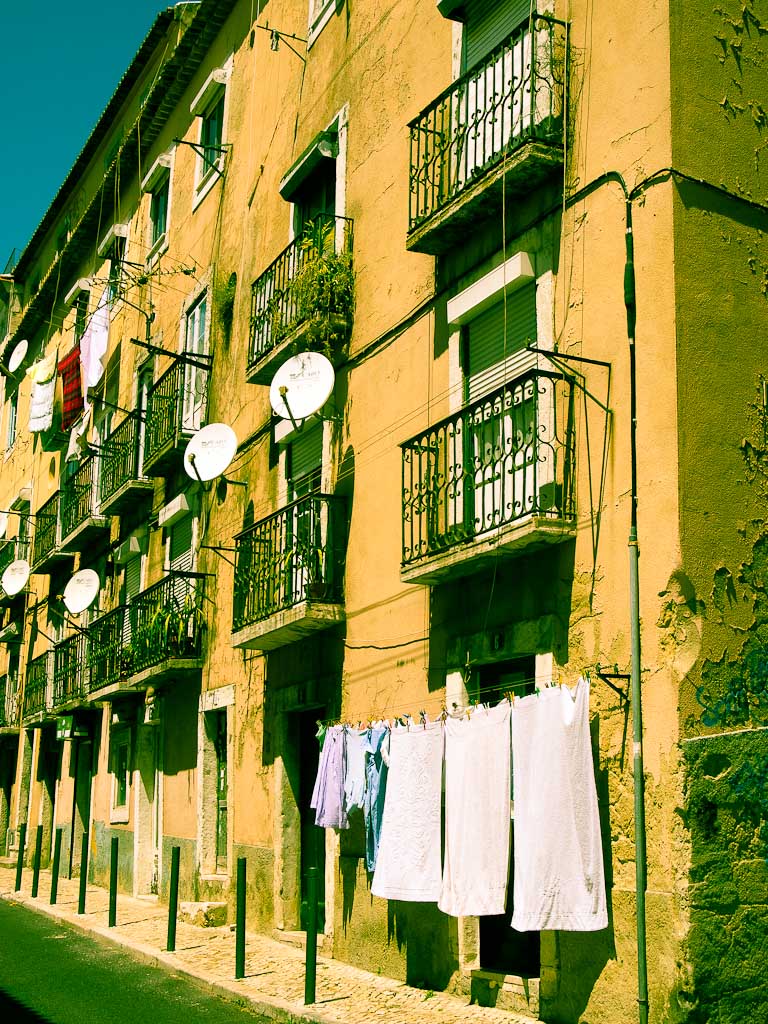 Digital TV and clothes in Bairro Alto, Lisbon.