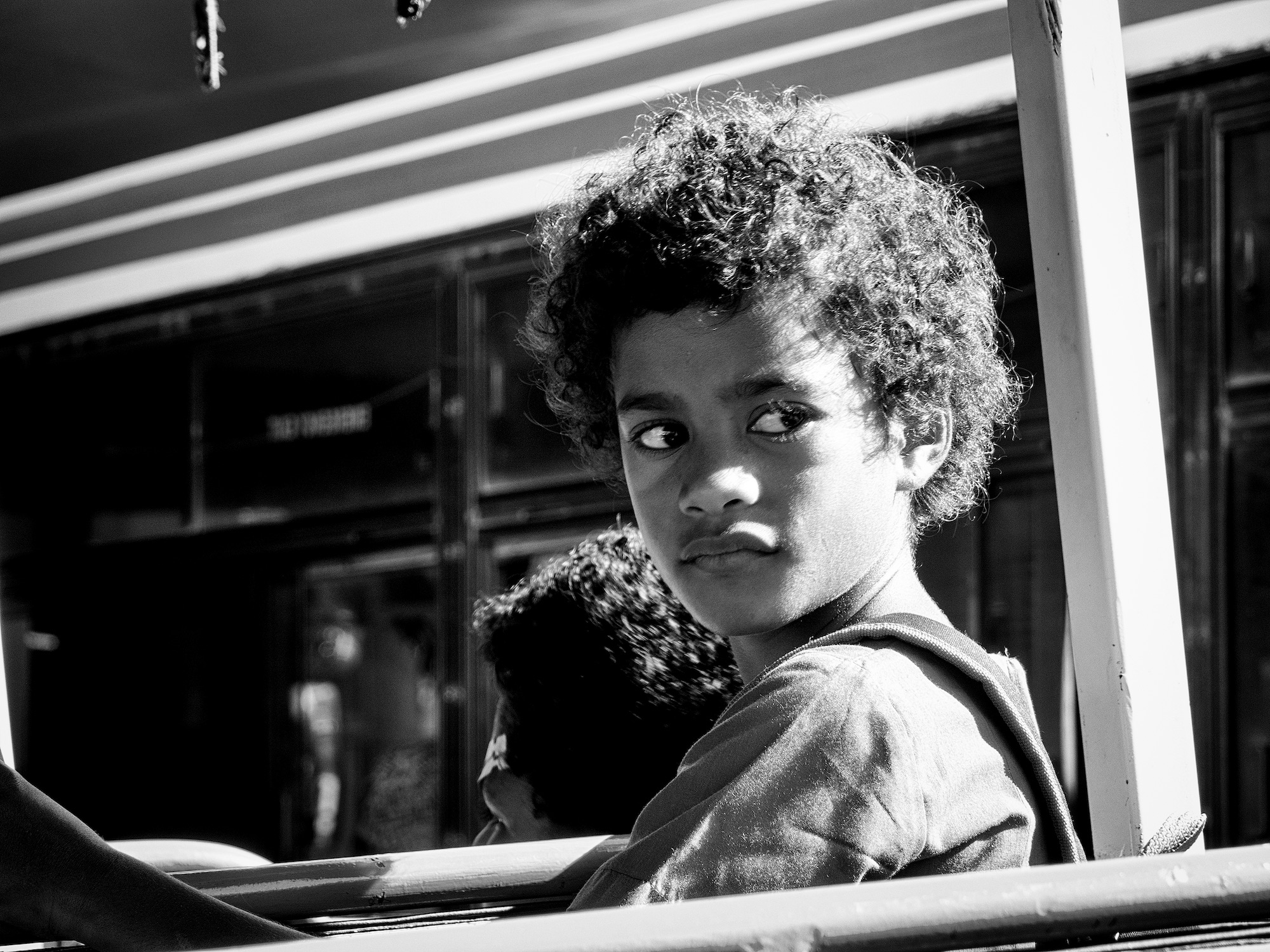 Portrait of female sitting on bus, Nadi.