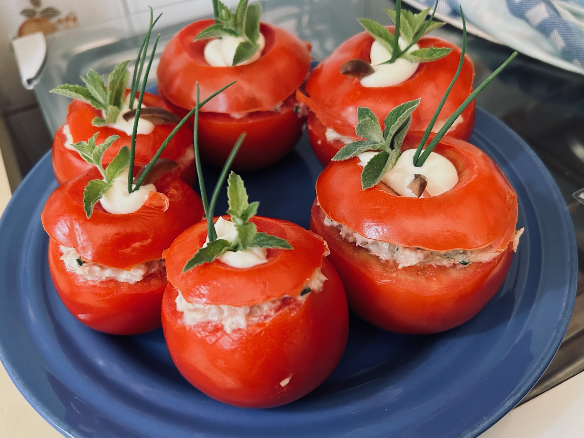 Small sample size of stuffed tomatoes.